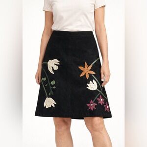 Anthropologie Odille genuine leather floral appliques skirt